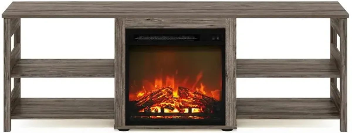 Furinno Classic 70 Inch TV Stand with Fireplace, Rustic Oak