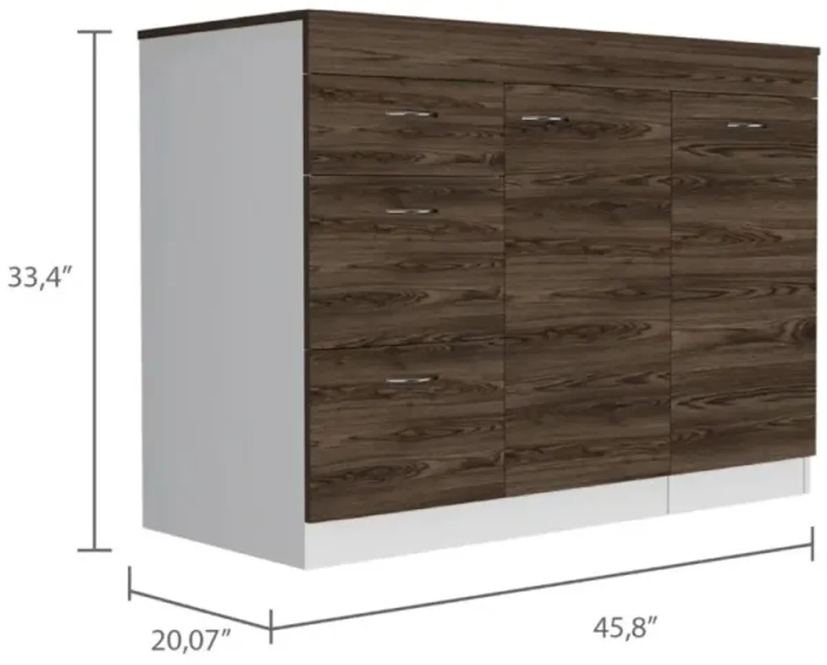 Laurel 3-Drawer L-Shaped Convertible Kitchen Island White And Dark Walnut