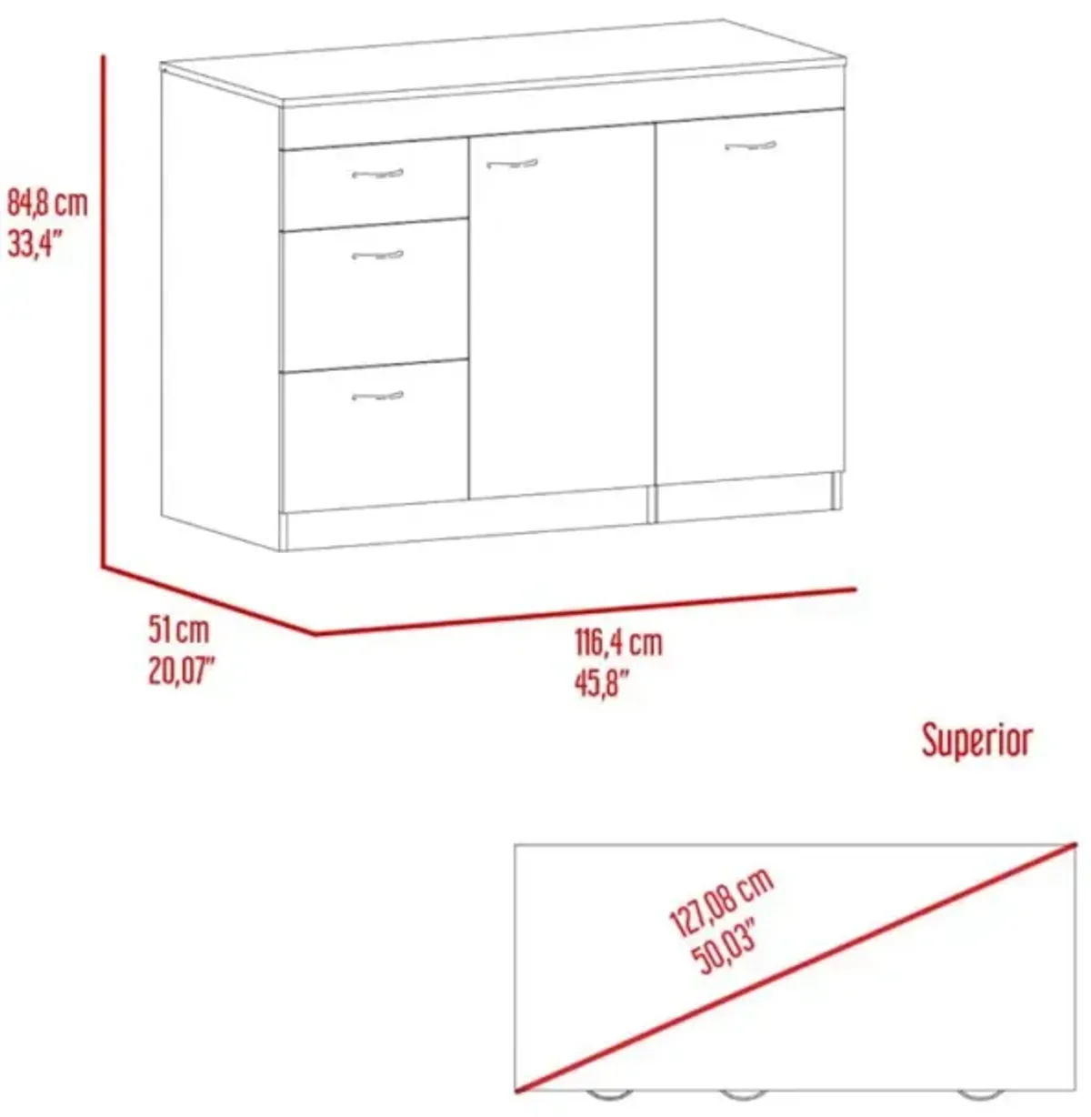 Laurel 3-Drawer L-Shaped Convertible Kitchen Island White And Dark Walnut