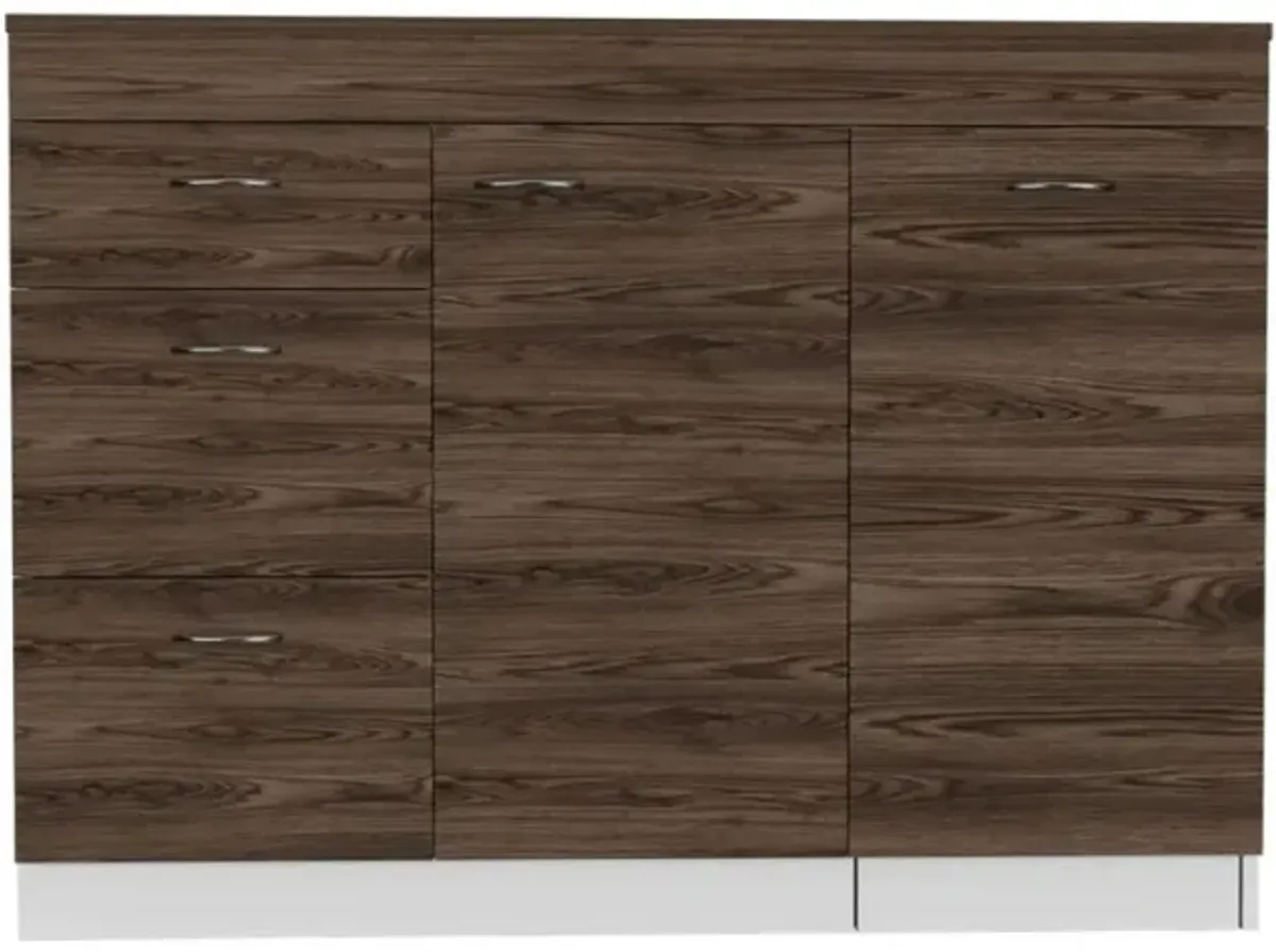 Laurel 3-Drawer L-Shaped Convertible Kitchen Island White And Dark Walnut