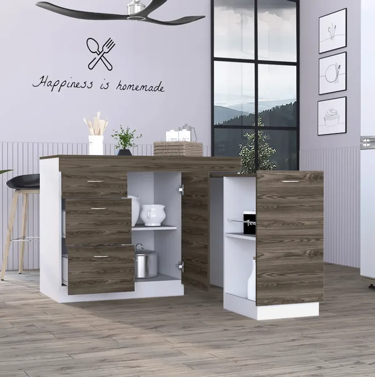 Streamdale Convertible Kitchen Island: White, Dark Walnut