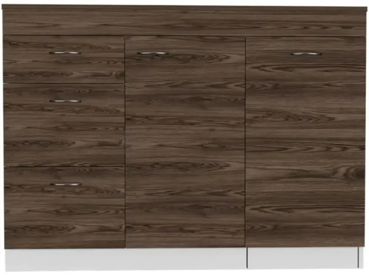 Laurel 3-Drawer L-Shaped Convertible Kitchen Island White And Dark Walnut