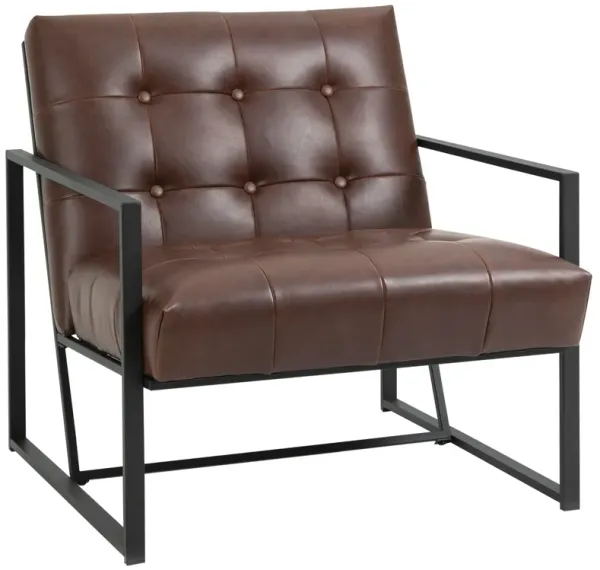 Brown Mid-Century Seat: Faux Leather Accent Chair with Metal Frame