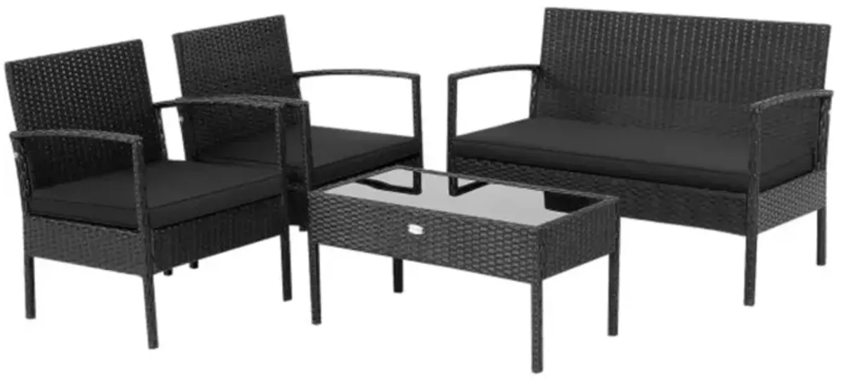 Hivvago 4 Pieces Patio Rattan Furniture Set with Cushion