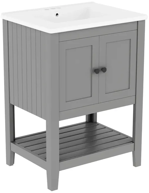 Whisen Modern Sleek Bathroom Vanity with Elegant Ceramic Sink, Solid Wood Frame - Black