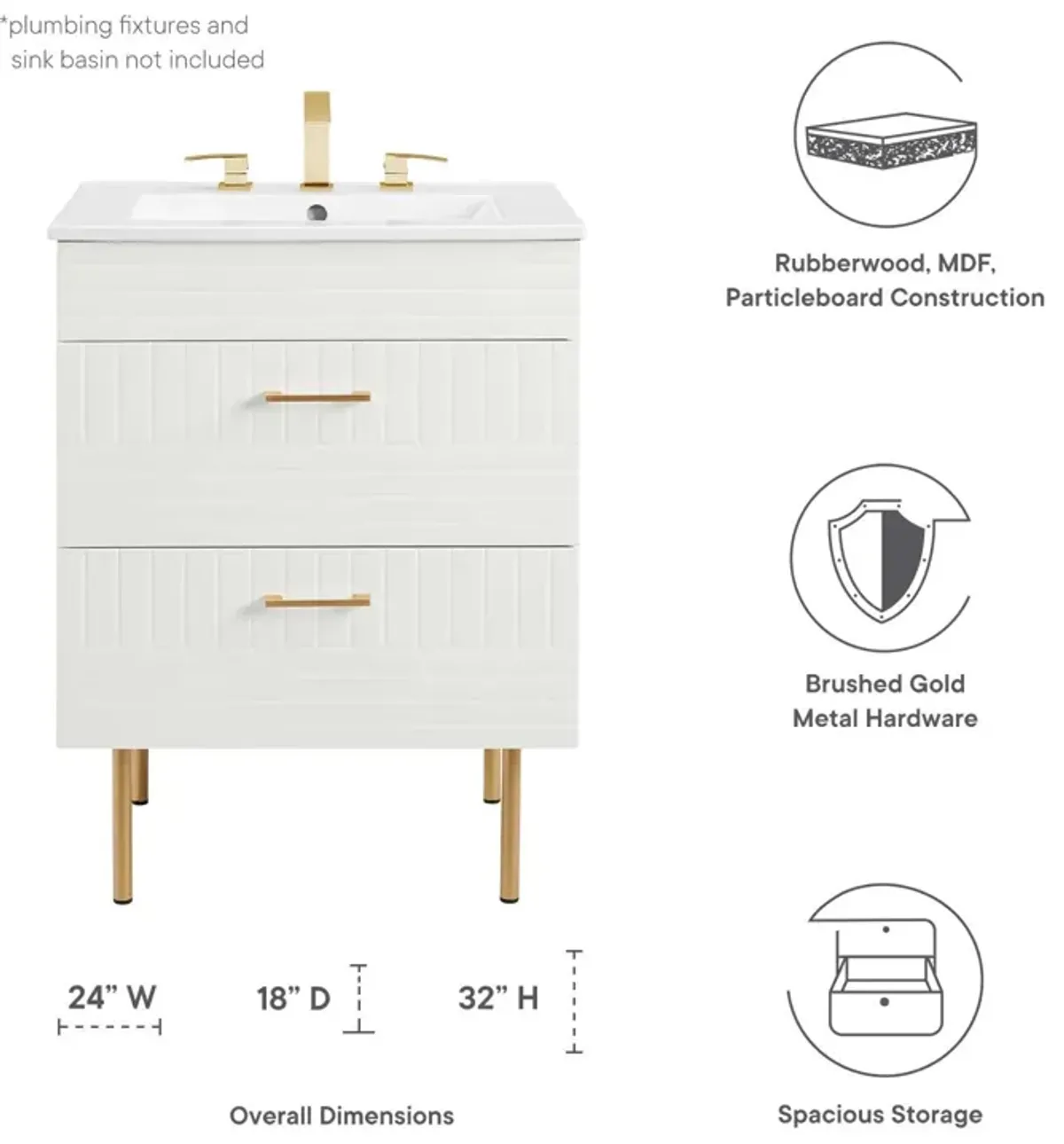 Daybreak 24" Bathroom Vanity Cabinet (Sink Basin Not Included)