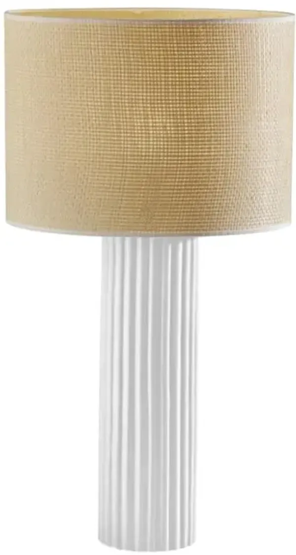 Hivvago 29" White Ceramic Cylinder Table Lamp With Beige Drum Shade