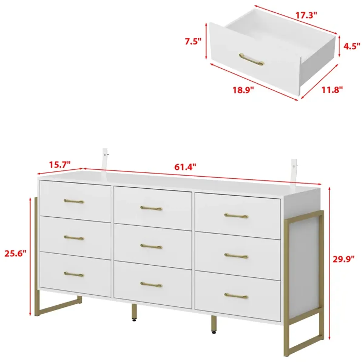 9-Drawer Dresser - Sleek Black & Gold, Premium Quality Chest