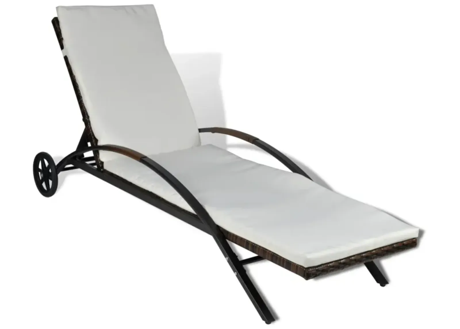 vidaXL Sun Lounger with Cushion & Wheels Poly Rattan Brown