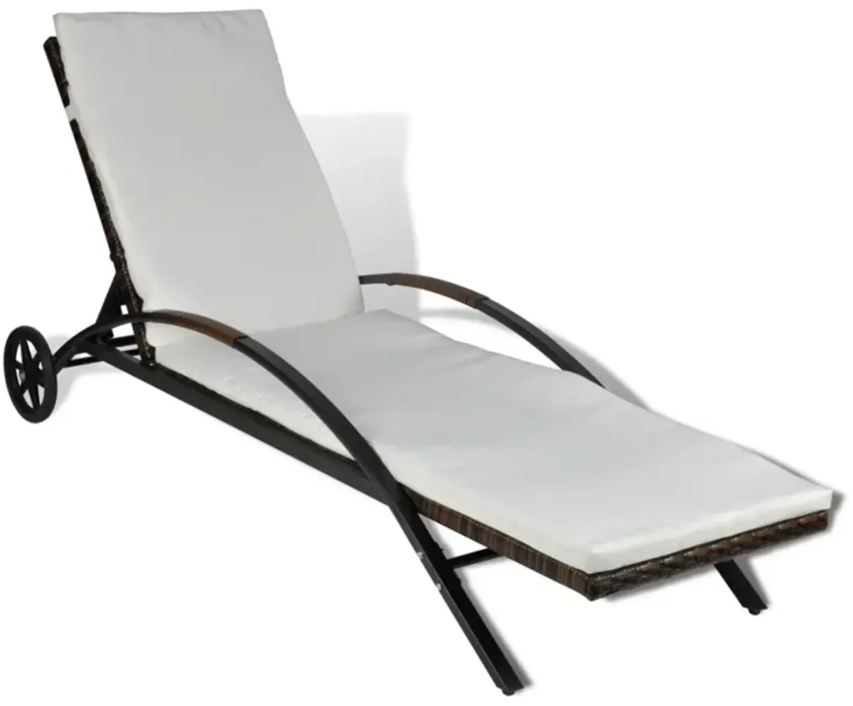 vidaXL Sun Lounger with Cushion & Wheels Poly Rattan Brown