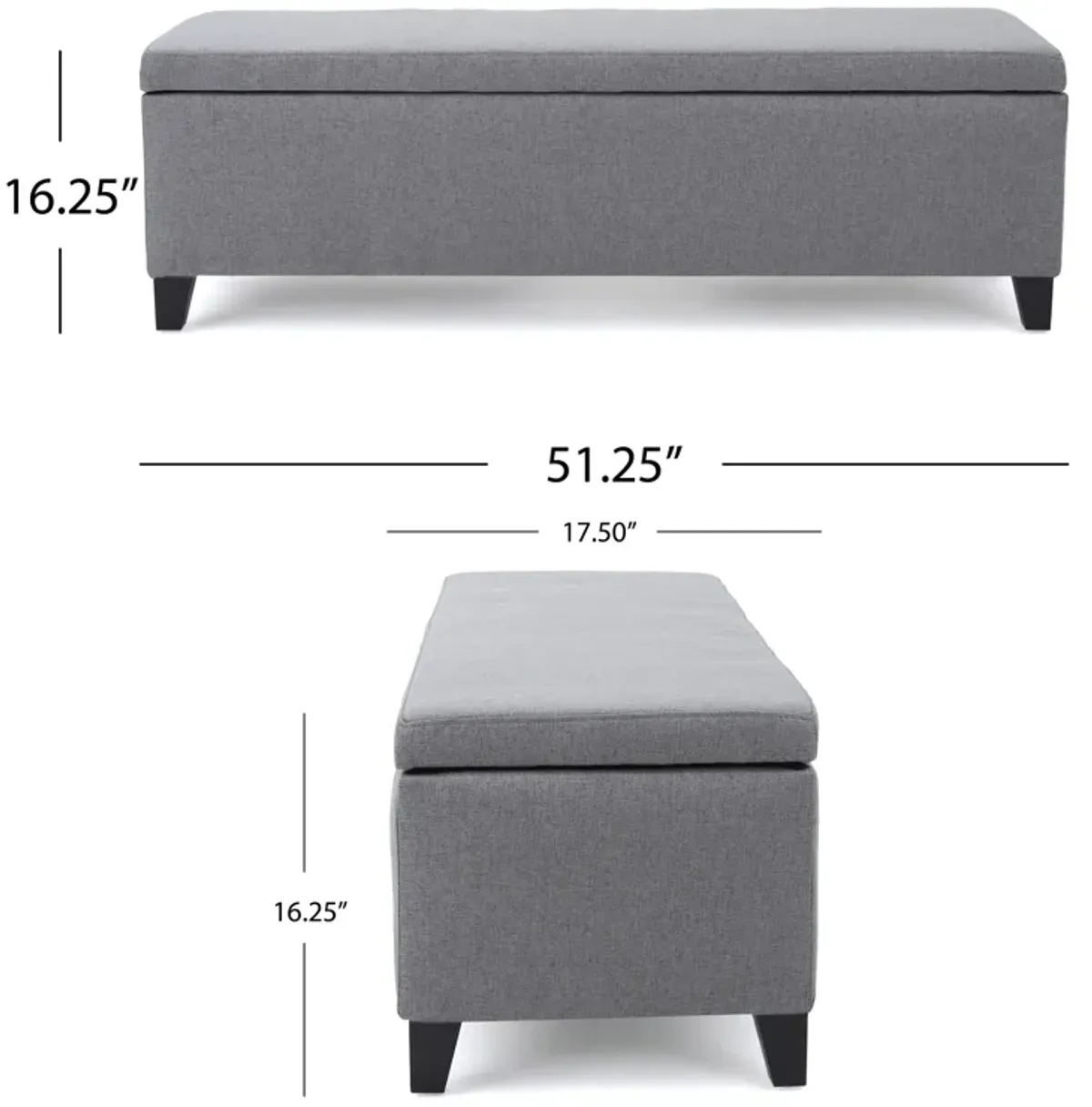 Flash Storage Ottoman Bench, Light Gray Fabric, Gray Wood, 51 Inch -Benzara