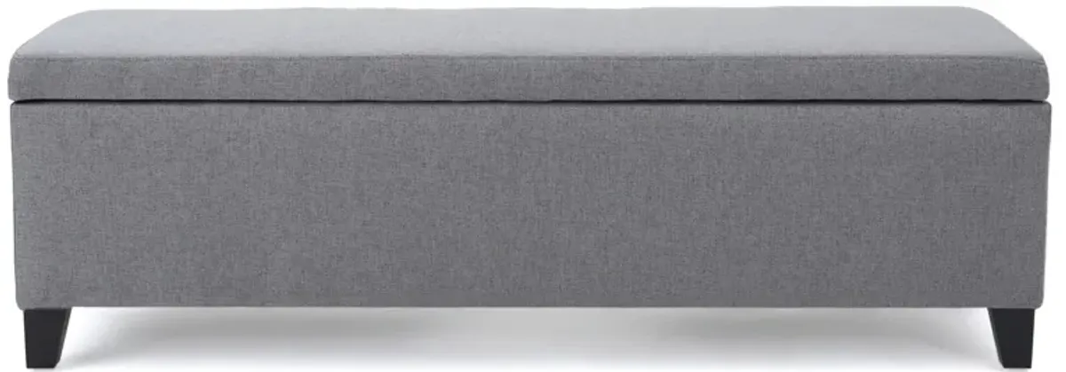 Flash Storage Ottoman Bench, Light Gray Fabric, Gray Wood, 51 Inch -Benzara