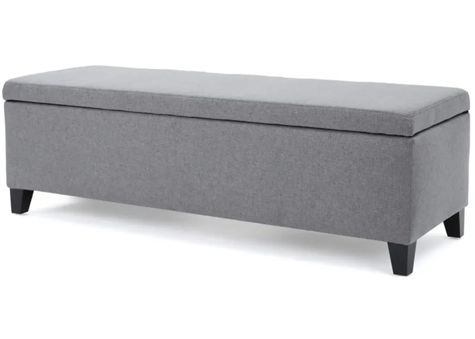 Flash Storage Ottoman Bench, Light Gray Fabric, Gray Wood, 51 Inch -Benzara