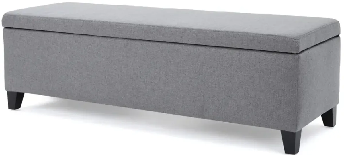 Flash Storage Ottoman Bench, Light Gray Fabric, Gray Wood, 51 Inch -Benzara