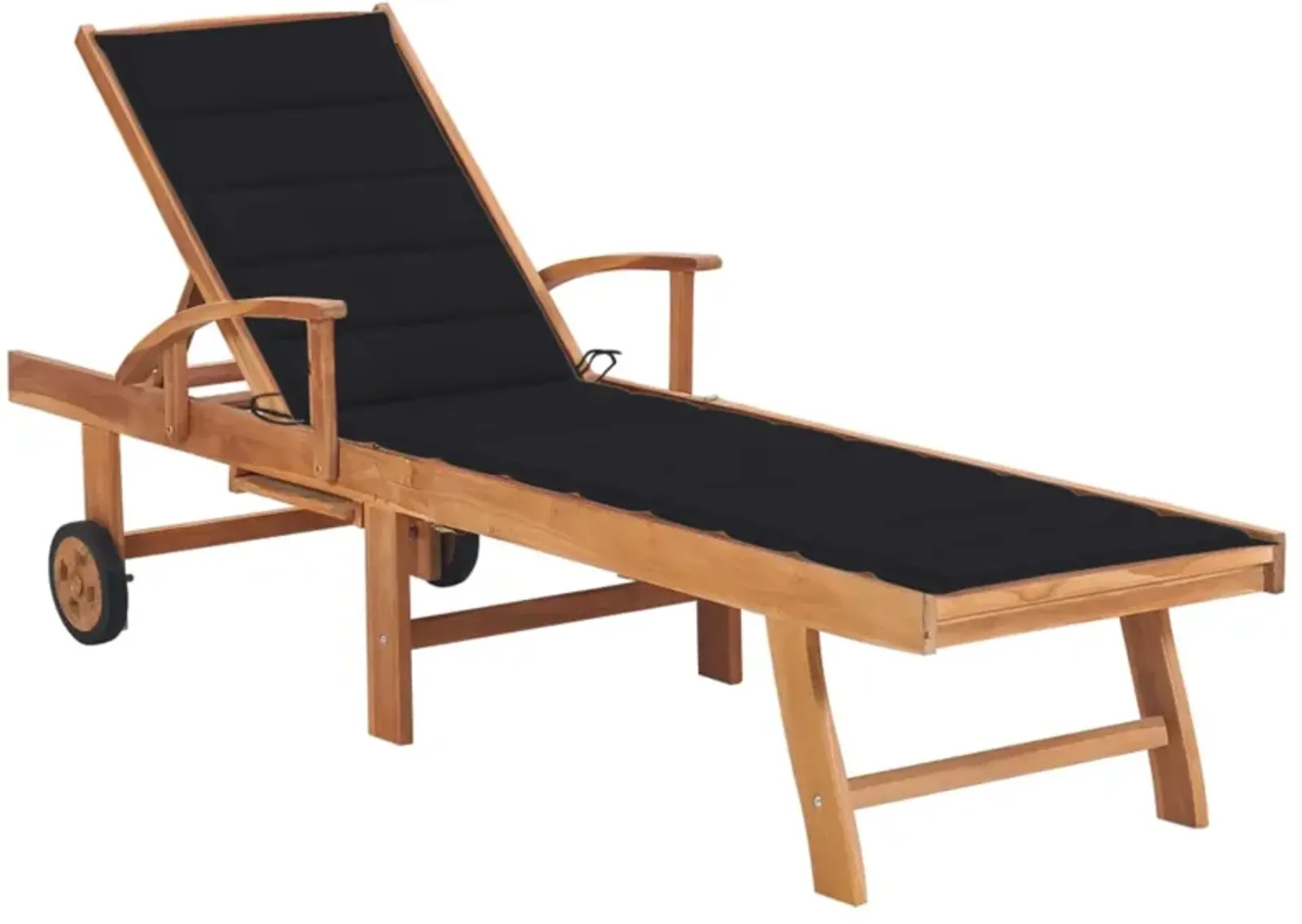 vidaXL Sun Lounger with Black Cushion Solid Teak Wood