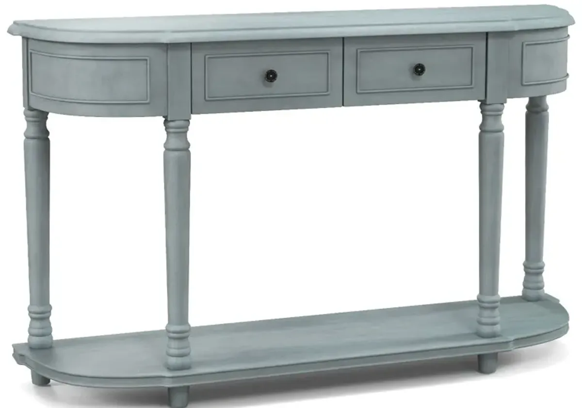 52 Inch Retro Console Table with 2 Drawers and Open Shelf Entryway Sofa Table-Blue