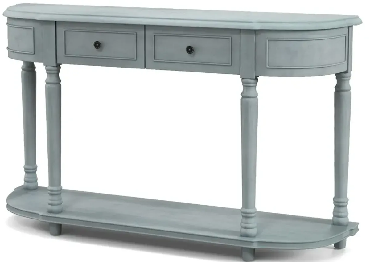 52 Inch Retro Console Table with 2 Drawers and Open Shelf Entryway Sofa Table-Blue