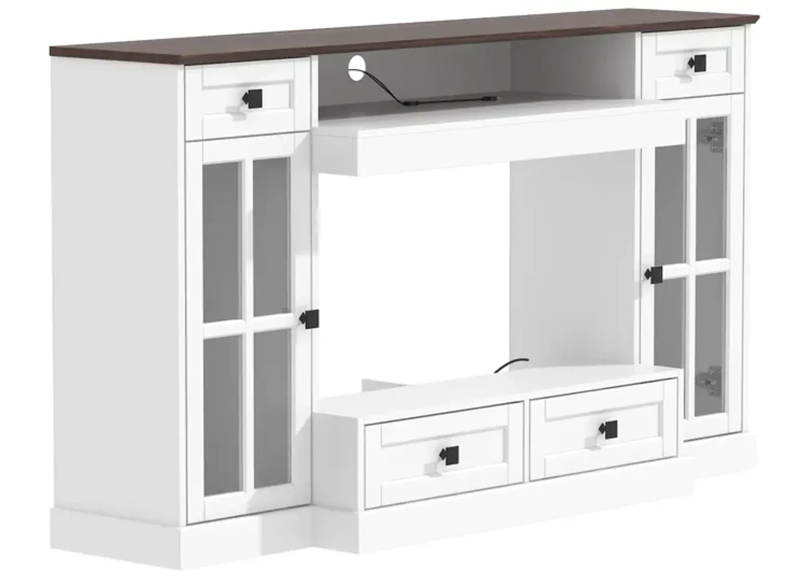 FUFU&GAGA Elegant TV Stand with Built-in Electric Fireplace and Storage Cabinets (55.3" W x 31.5" H x 11.8" D),White