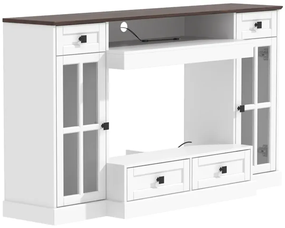 FUFU&GAGA Elegant TV Stand with Built-in Electric Fireplace and Storage Cabinets (55.3" W x 31.5" H x 11.8" D),White