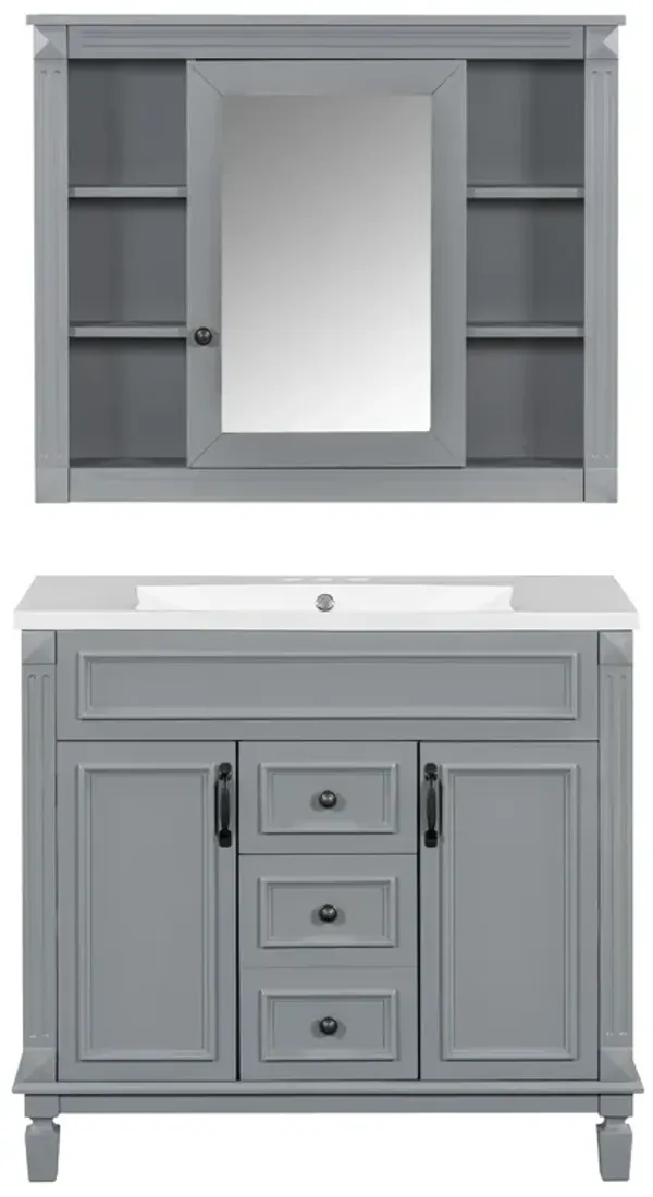 Merax Bathroom Vanity with Top Sink, Royal Blue Mirror Cabinet