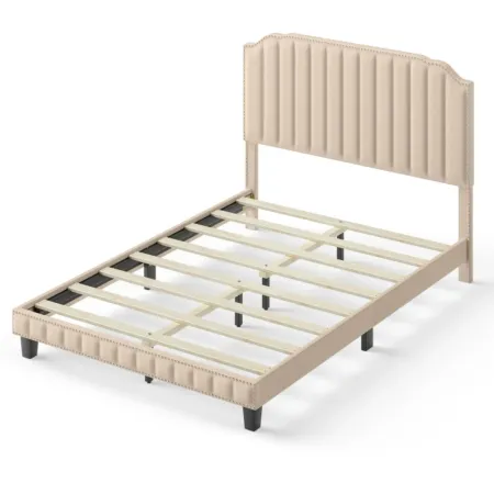 Heavy Duty Upholstered Bed Frame with Rivet Headboard