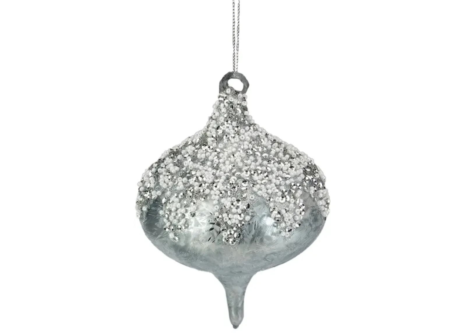 5.25" Silver Beads and Sequins Glass Onion Christmas Ornament