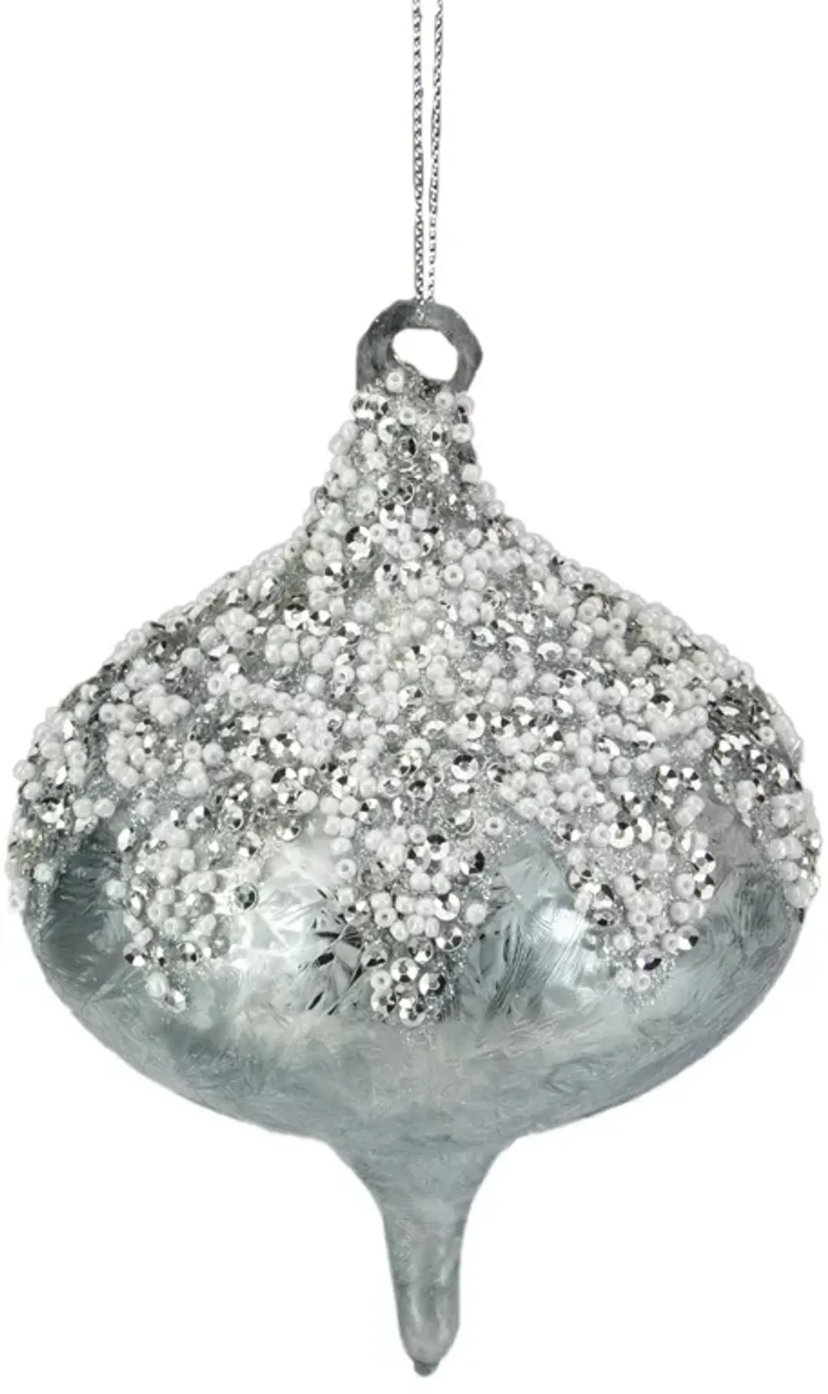 5.25" Silver Beads and Sequins Glass Onion Christmas Ornament