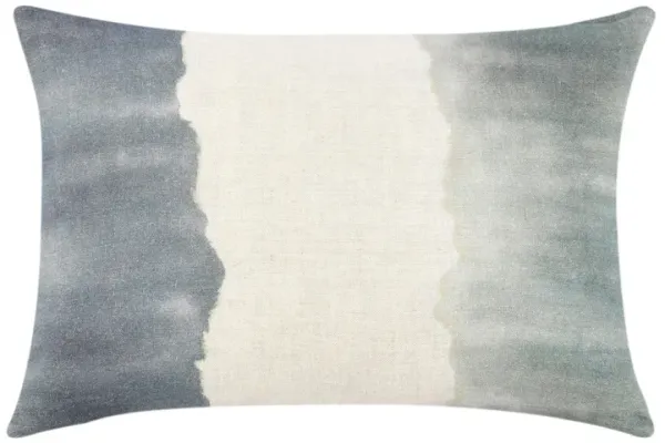 Lumbar Throw Pillow, 14x20 Inch Tie Dye Style, Blue Belgian Flax Linen - Benzara