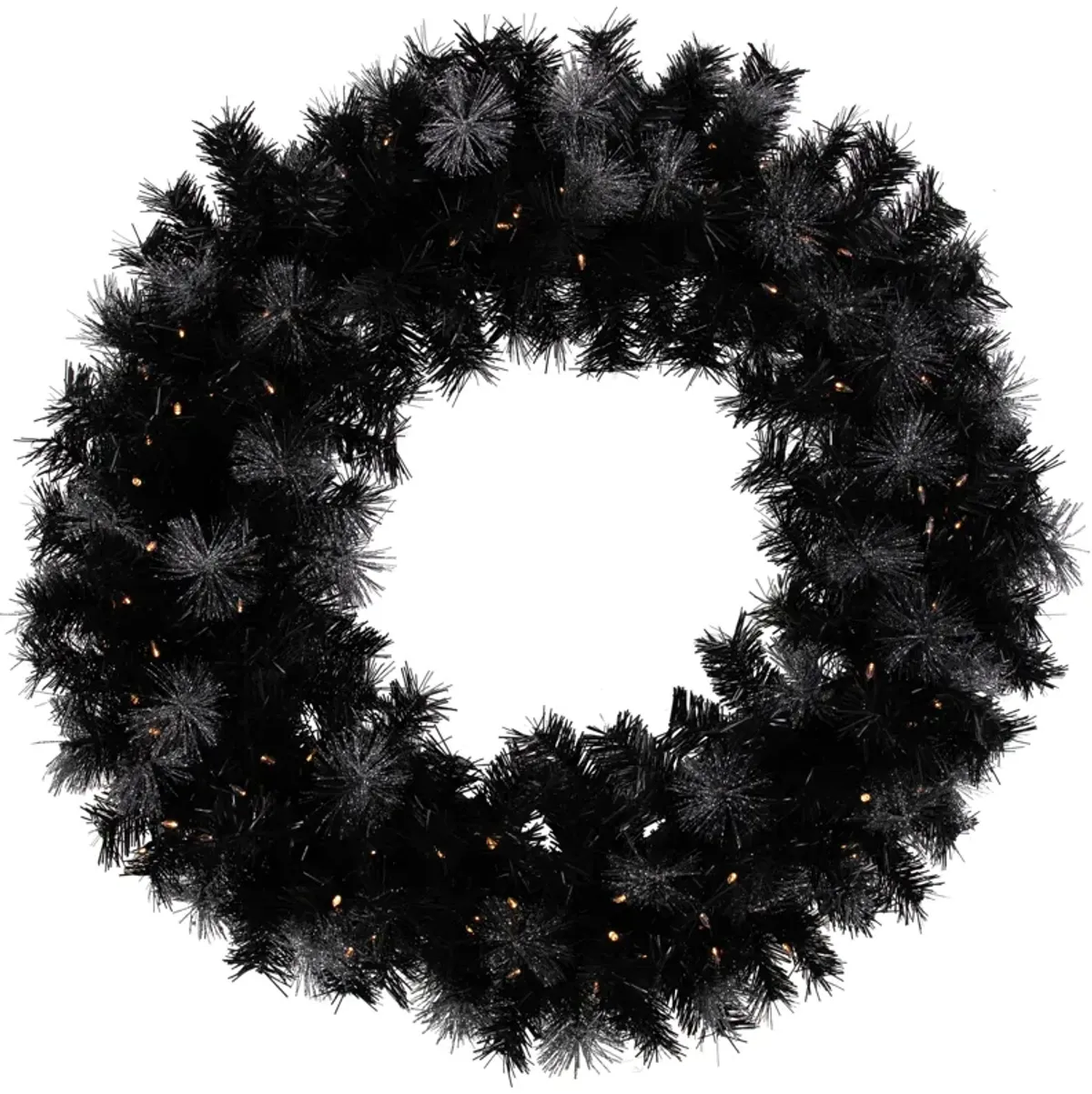 Black Bristle Artificial Christmas Wreath- 36 inches  Warm White LED Lights