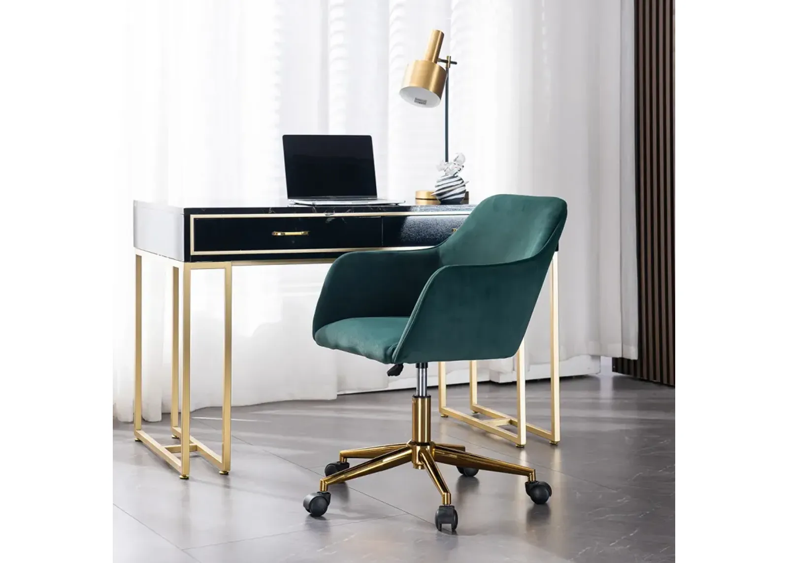 Modern Velvet Fabric Material Adjustable Height 360 Revolving Home Office Chair With Gold