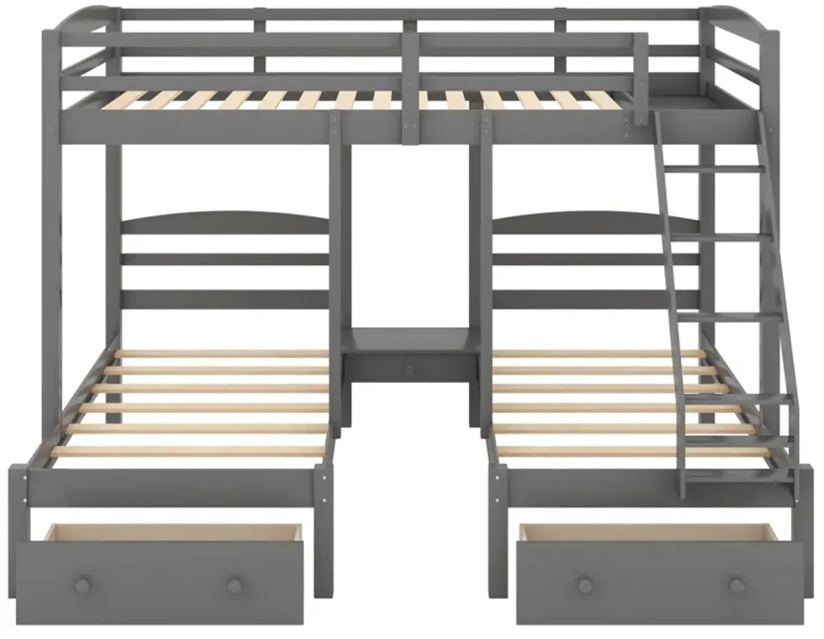 Full Over Twin & Twin Bunk Bed, Triple Bunk Bed With Drawers