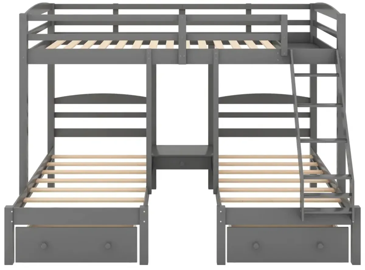 Full Over Twin & Twin Bunk Bed, Triple Bunk Bed With Drawers