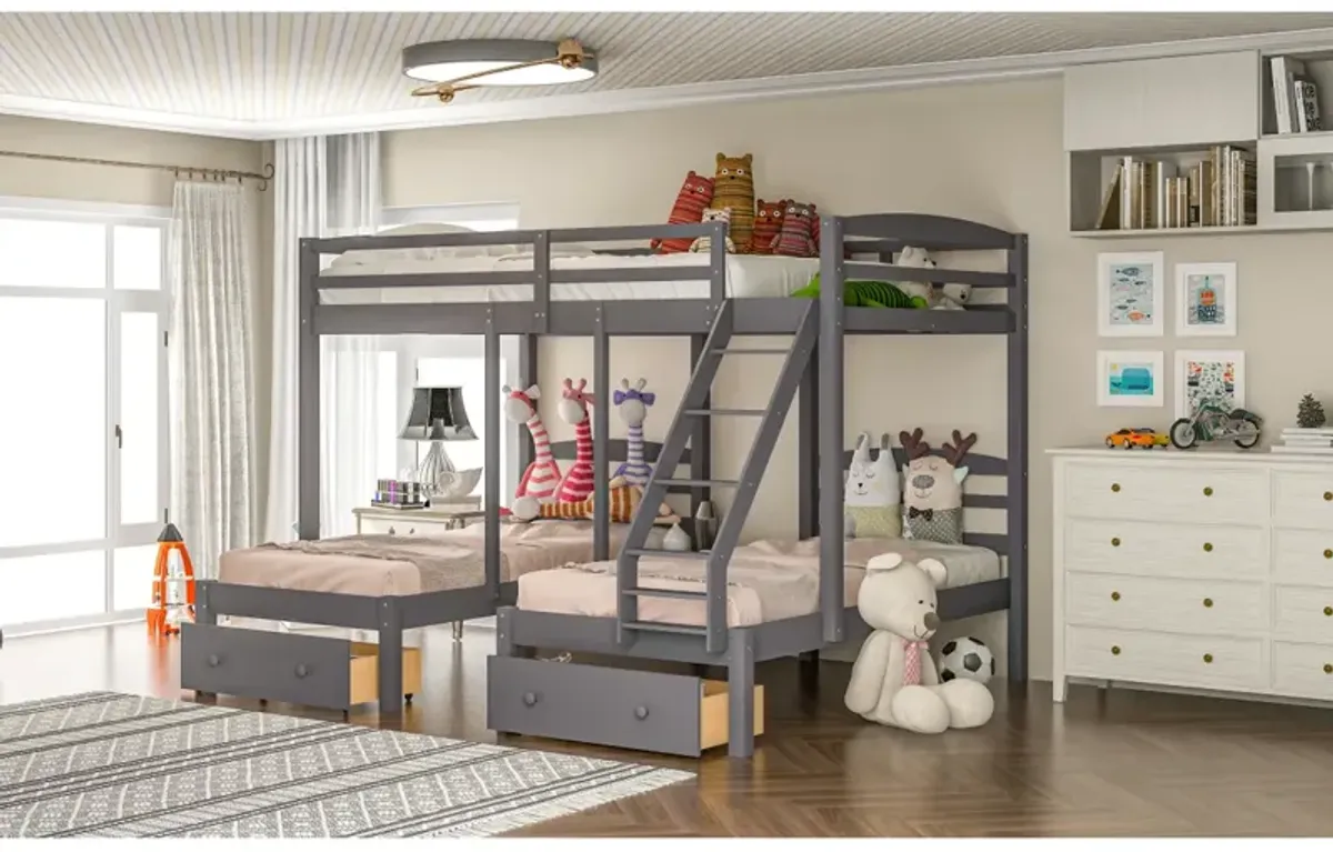 Full Over Twin & Twin Bunk Bed, Triple Bunk Bed With Drawers