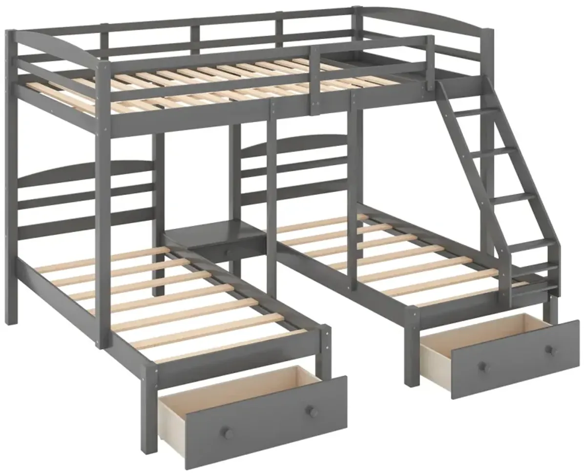 Full Over Twin & Twin Bunk Bed, Triple Bunk Bed With Drawers