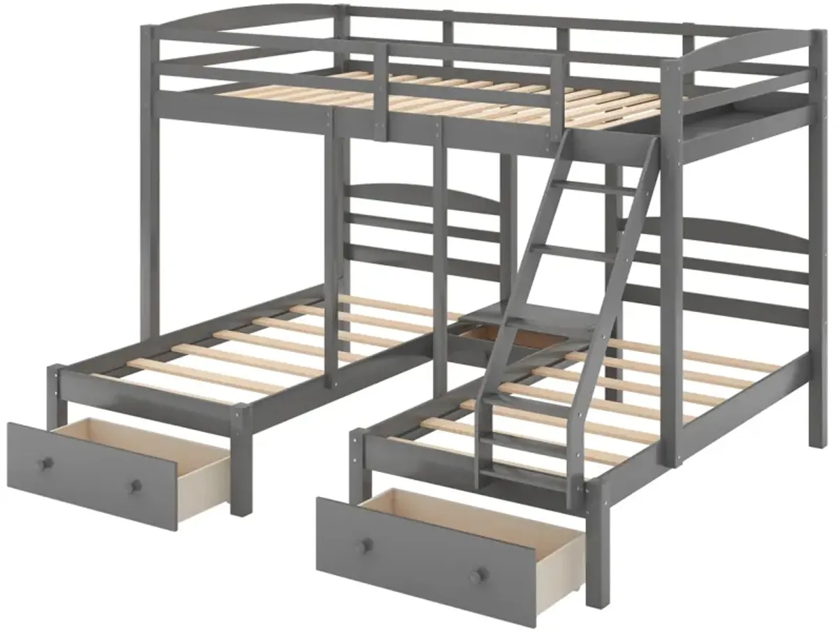 Full Over Twin & Twin Bunk Bed, Triple Bunk Bed With Drawers