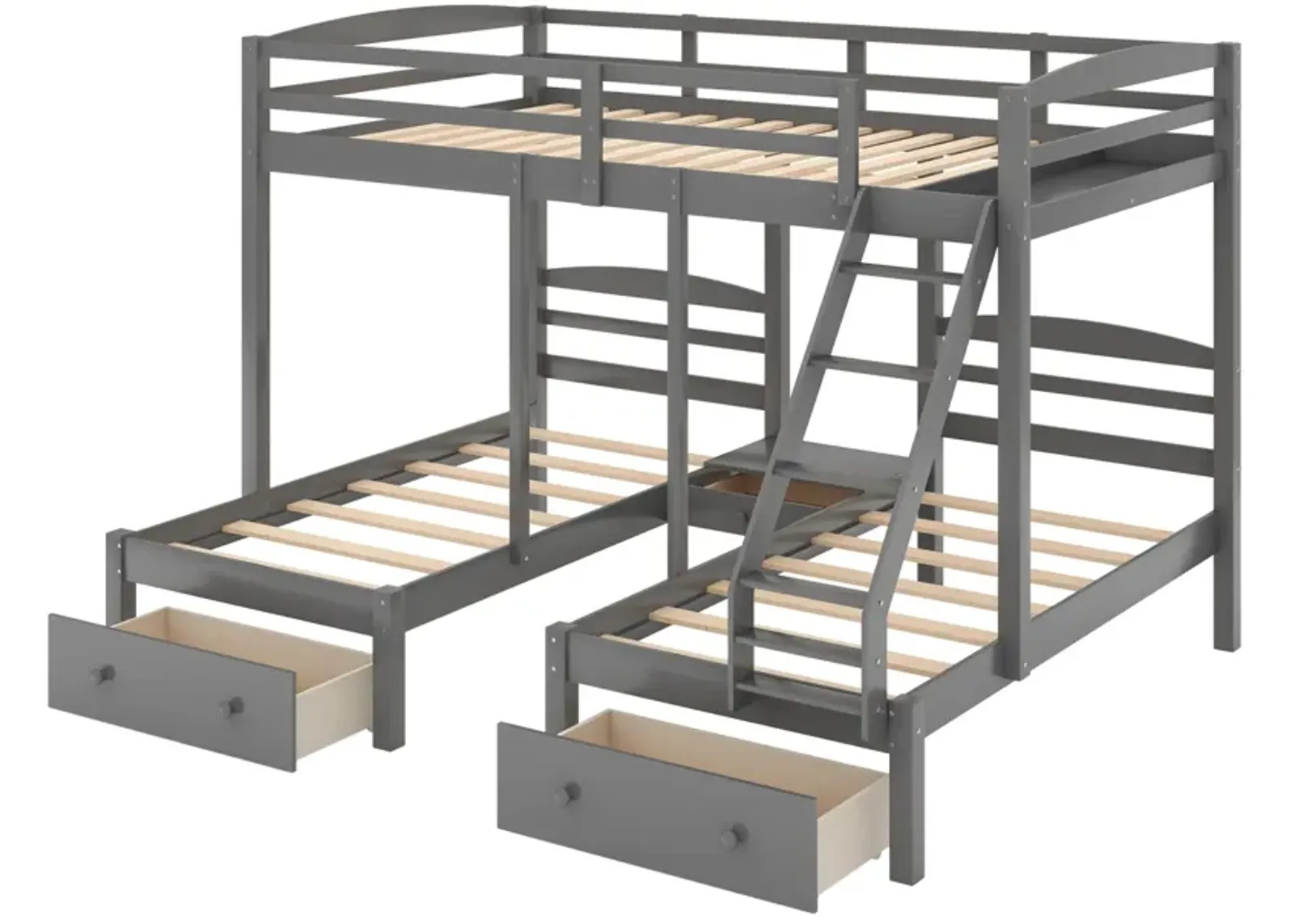 Full Over Twin & Twin Bunk Bed, Triple Bunk Bed With Drawers