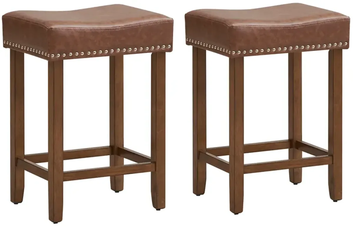 24 Inch Upholstered PU Leather Bar Stools Set of 2