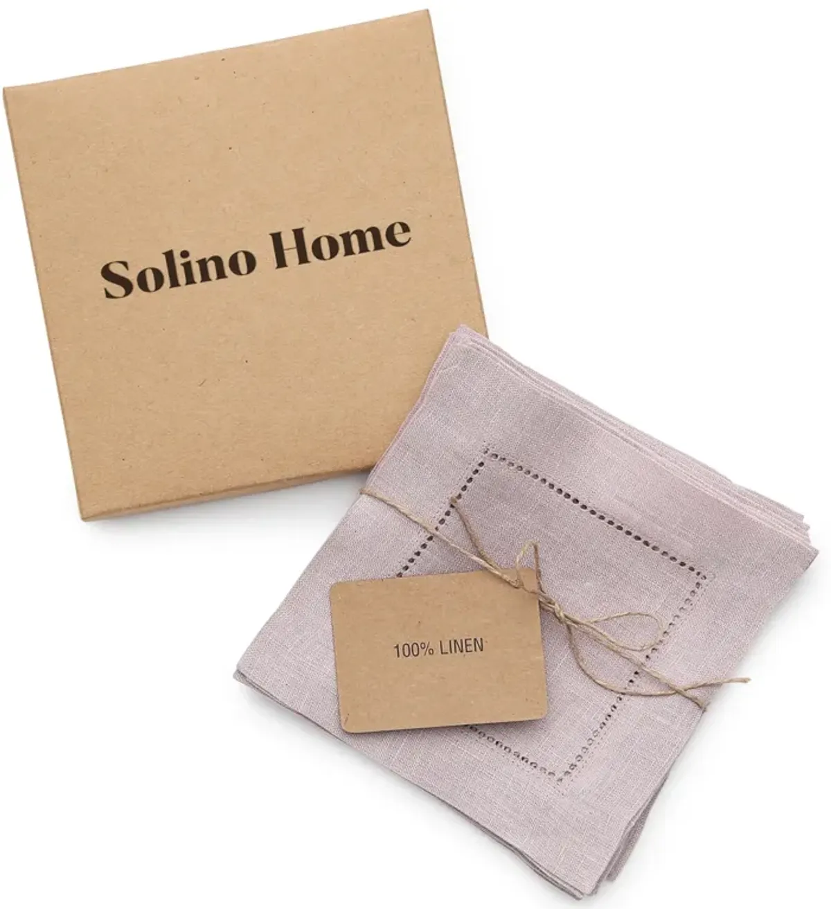 Solino Home 100% Pure Linen Dinner Napkins 20 x 20 Inch Set of 6 | Classic Hemstitch