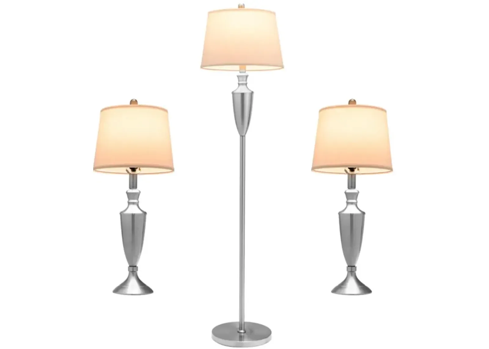 Hivvago 3 Piece Lamp with Set Modern Floor Lamp and 2 Table Lamps-Silver