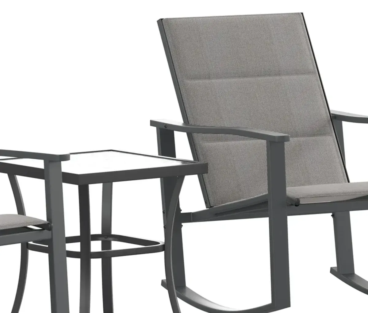 Flash Furniture Brazos 3 Piece Outdoor Rocking Chair Bistro Set with Flex Comfort Material and Steel Framed Glass Top Table