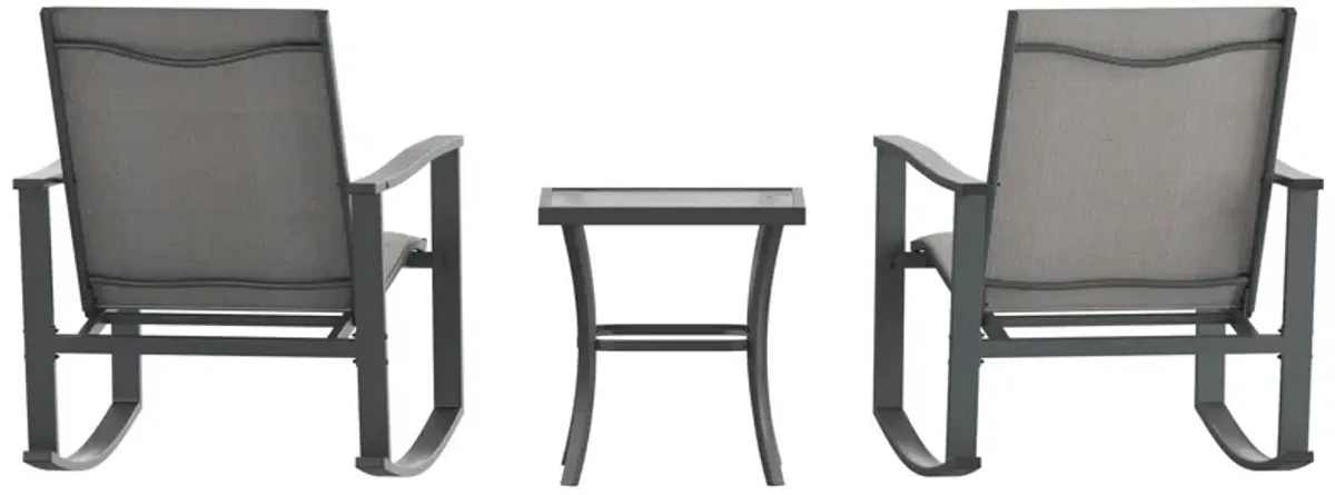 Flash Furniture Brazos 3 Piece Outdoor Rocking Chair Bistro Set with Flex Comfort Material and Steel Framed Glass Top Table