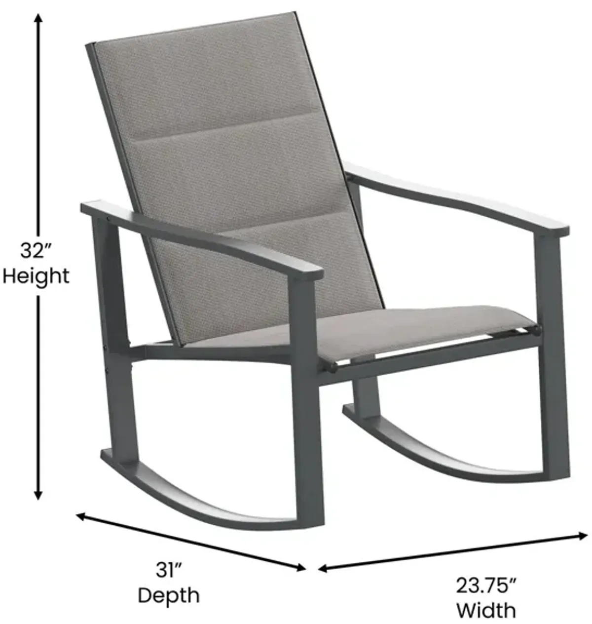 Flash Furniture Brazos 3 Piece Outdoor Rocking Chair Bistro Set with Flex Comfort Material and Steel Framed Glass Top Table