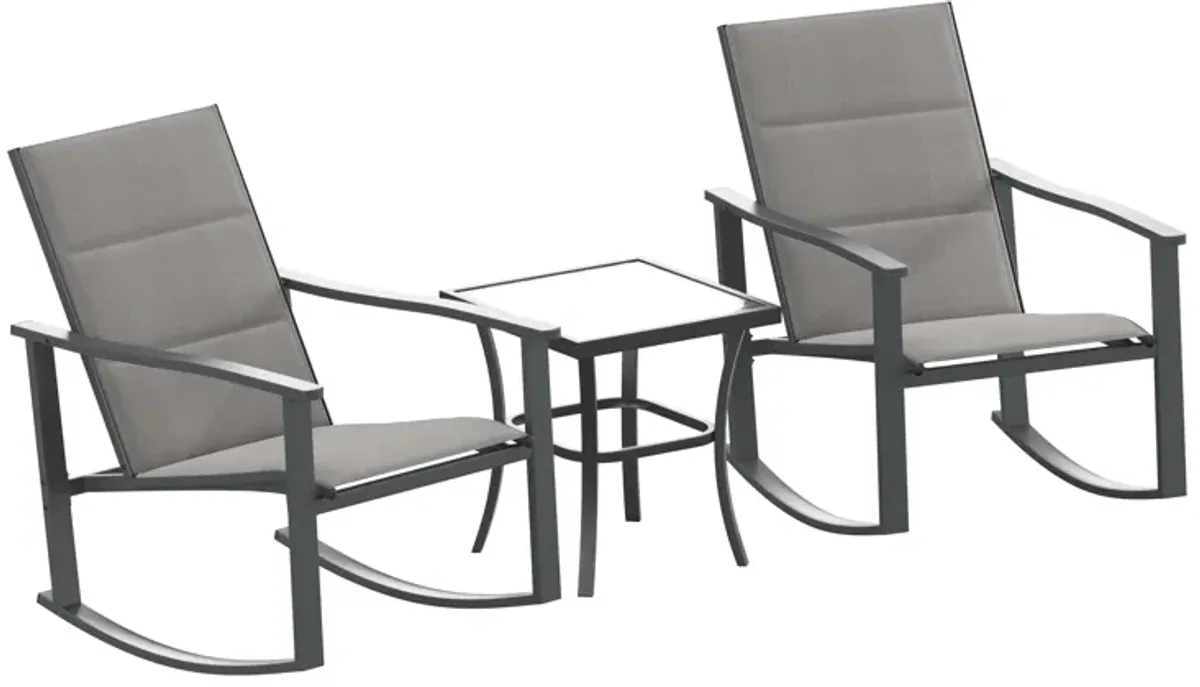 Flash Furniture Brazos 3 Piece Outdoor Rocking Chair Bistro Set with Flex Comfort Material and Steel Framed Glass Top Table