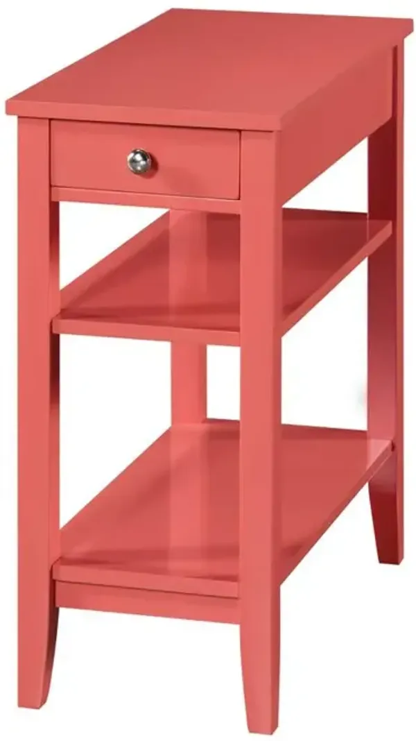 Convenience Concepts American Heritage 1 Drawer Chairside End Table with Shelves Coral