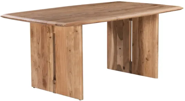 Joy Dining Table, 70 Inch Rectangular Panel Top, Natural Brown Acacia Wood - Benzara