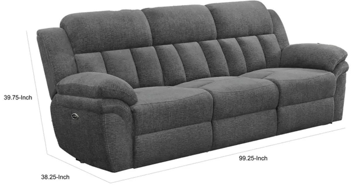 Diko. Dual Power Recliner Sofa, Cushioned Tufted Seats, Gray Finish - Benzara
