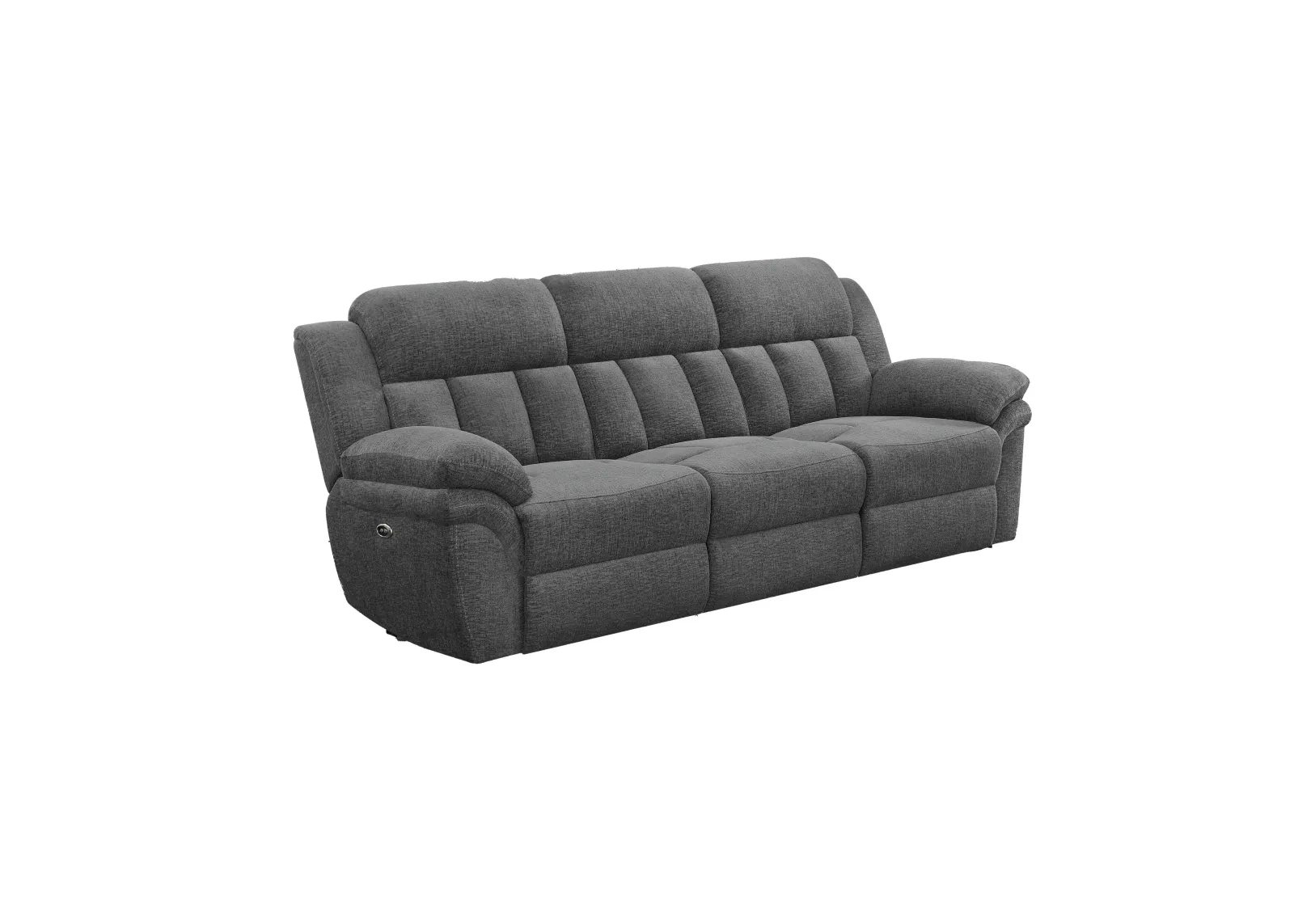 Diko. Dual Power Recliner Sofa, Cushioned Tufted Seats, Gray Finish - Benzara