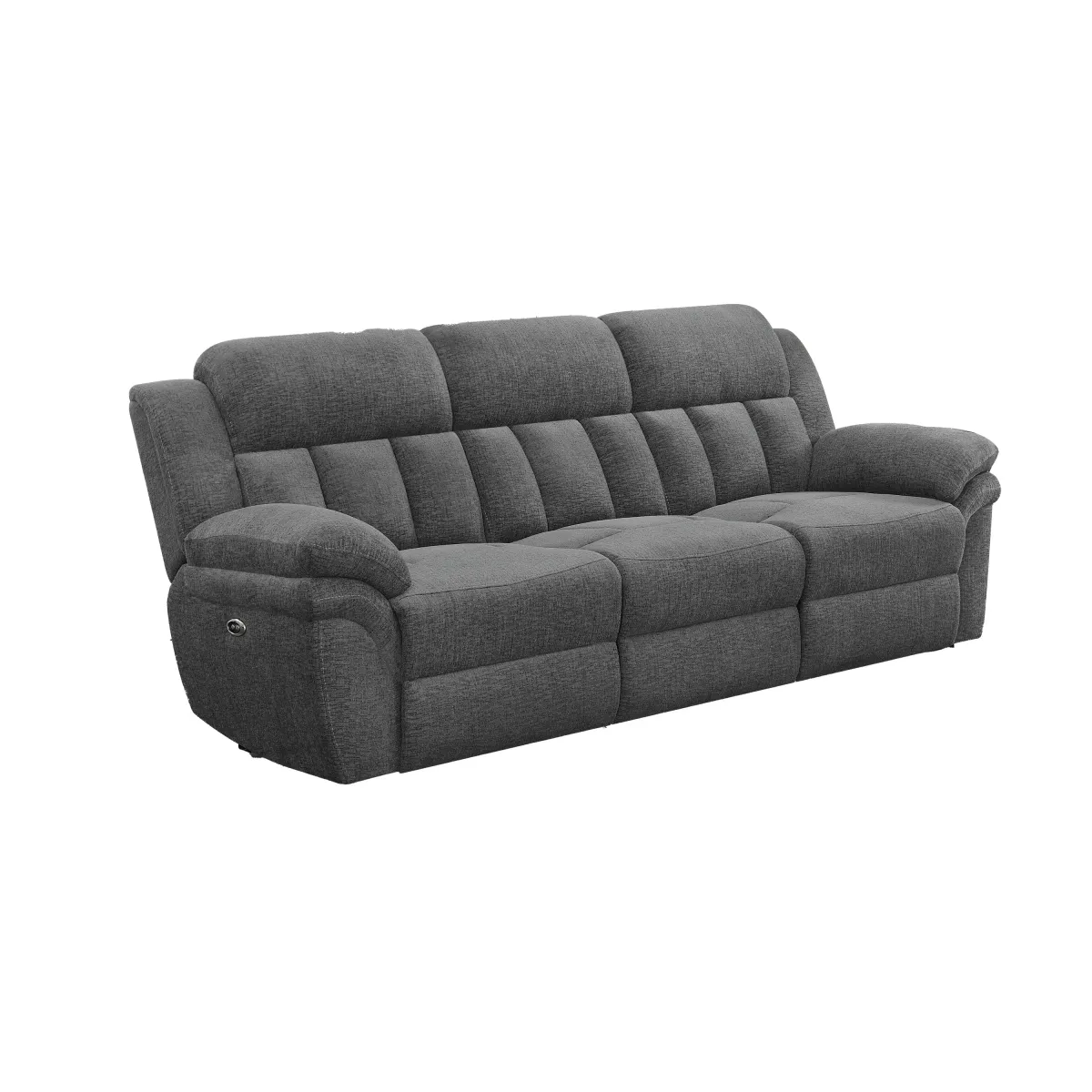 Diko. Dual Power Recliner Sofa, Cushioned Tufted Seats, Gray Finish - Benzara