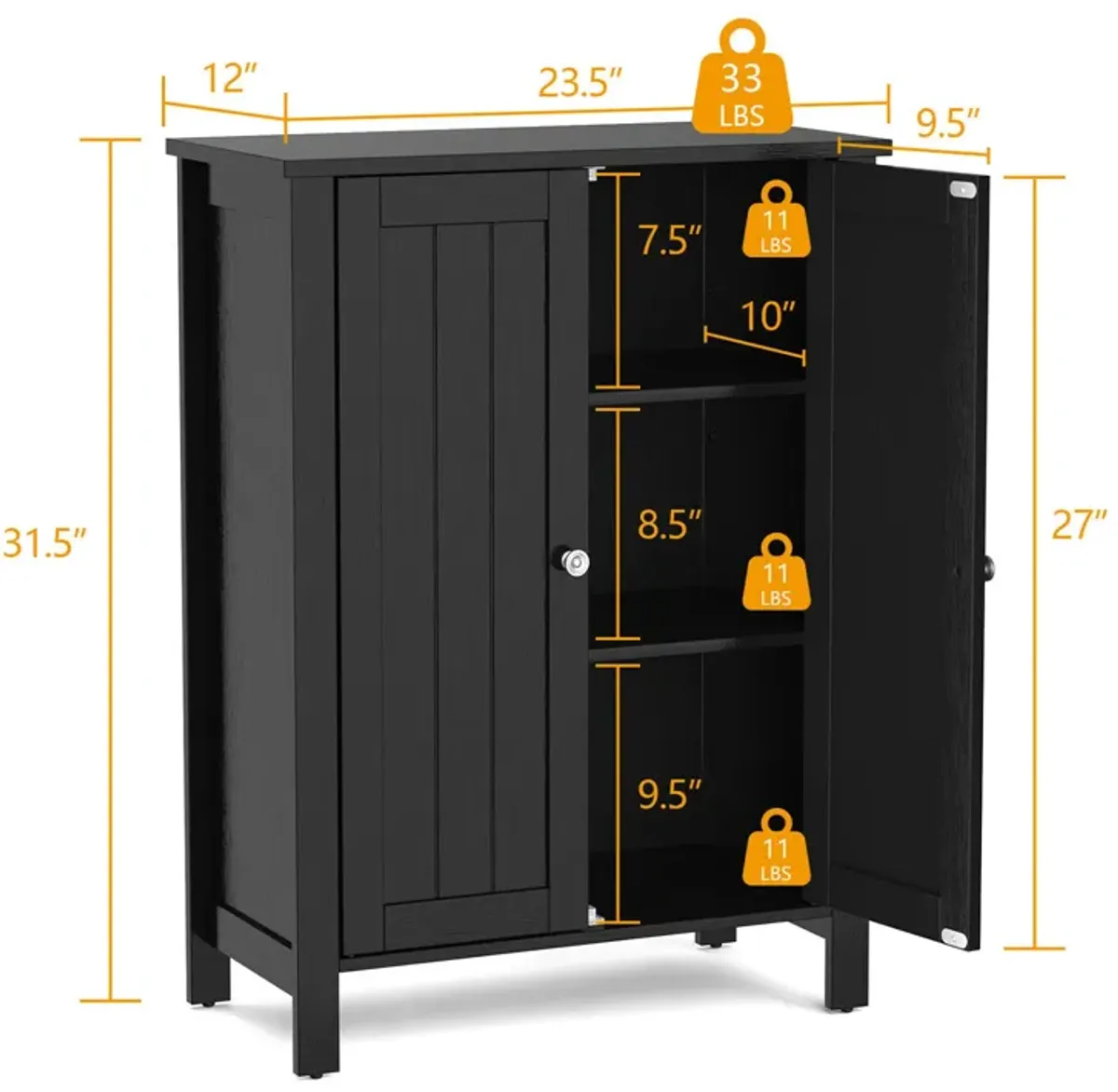 Costway 2-Door Bathroom Floor Storage Cabinet Space Saver Organizer White