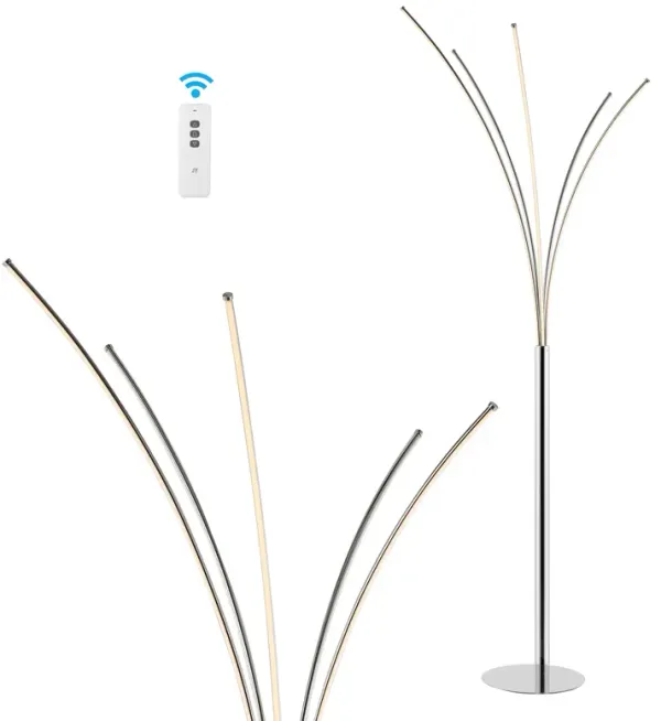 Fuochi Modern Minimalist Metal 5-Branch Arc Dimmable Integrated LED Floor Lamp with Remote Control